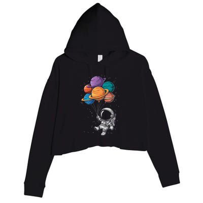 Astronaut Holding Planet Balloons Floating In Space Crop Fleece Hoodie