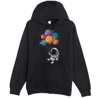 Astronaut Holding Planet Balloons Floating In Space Premium Pullover Hoodie