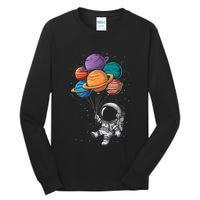 Astronaut Holding Planet Balloons Floating In Space Tall Long Sleeve T-Shirt