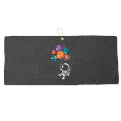 Astronaut Holding Planet Balloons Floating In Space Large Microfiber Waffle Golf Towel