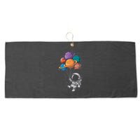 Astronaut Holding Planet Balloons Floating In Space Large Microfiber Waffle Golf Towel