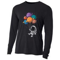 Astronaut Holding Planet Balloons Floating In Space Cooling Performance Long Sleeve Crew