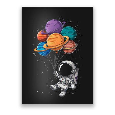 Astronaut Holding Planet Balloons Floating In Space Poster