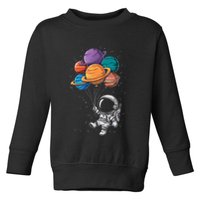 Astronaut Holding Planet Balloons Floating In Space Toddler Sweatshirt