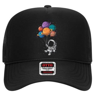 Astronaut Holding Planet Balloons Floating In Space Trucker Hat