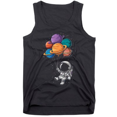 Astronaut Holding Planet Balloons Floating In Space Tank Top