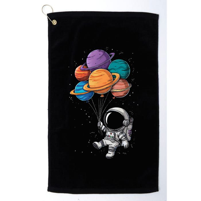 Astronaut Holding Planet Balloons Floating In Space Golf Towel