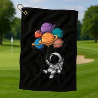 Astronaut Holding Planet Balloons Floating In Space Golf Towel