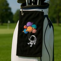 Astronaut Holding Planet Balloons Floating In Space Golf Towel