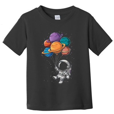 Astronaut Holding Planet Balloons Floating In Space Toddler T-Shirt