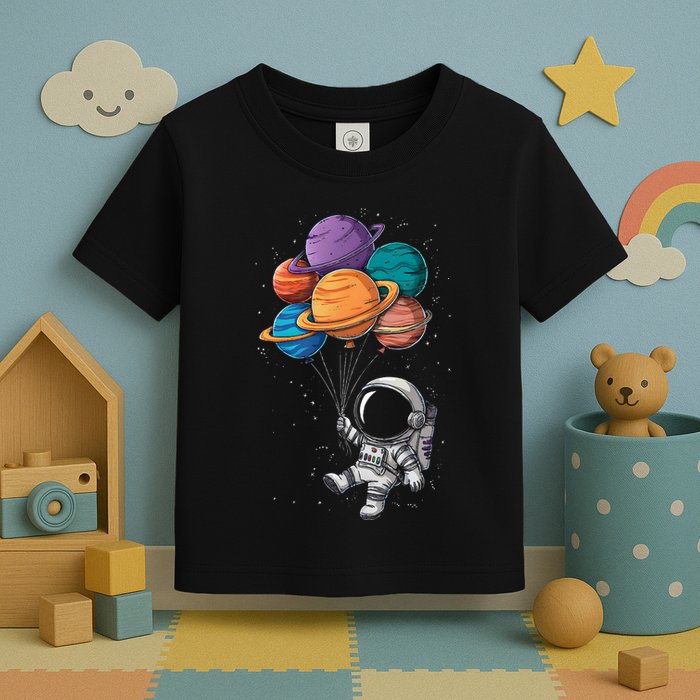 Astronaut Holding Planet Balloons Floating In Space Toddler T-Shirt