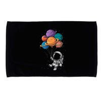 Astronaut Holding Planet Balloons Floating In Space Microfiber Hand Towel