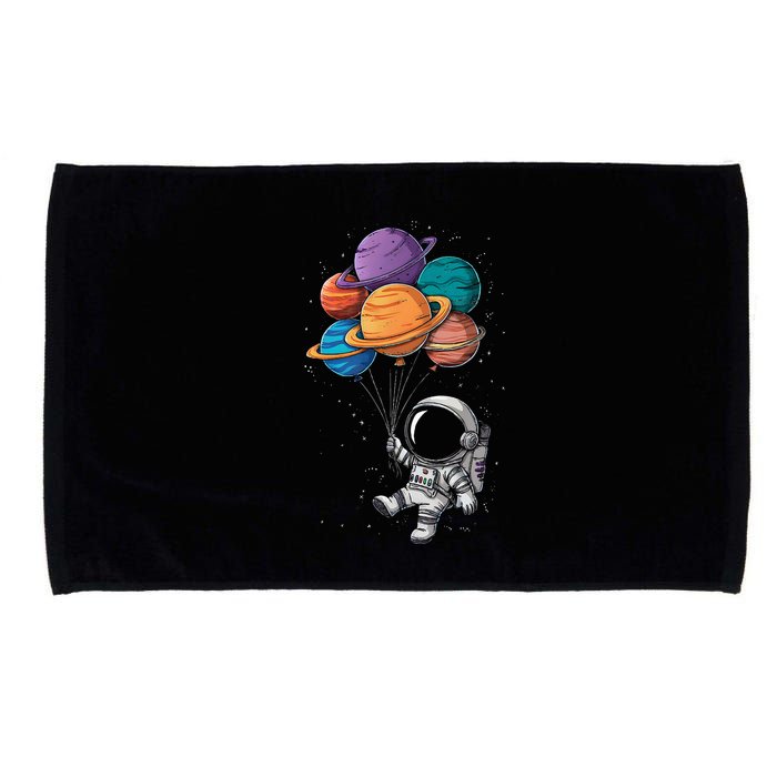 Astronaut Holding Planet Balloons Floating In Space Microfiber Hand Towel