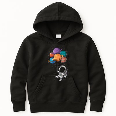 Astronaut Holding Planet Balloons Floating In Space Kids Hoodie