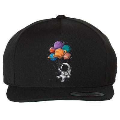 Astronaut Holding Planet Balloons Floating In Space Wool Snapback Cap