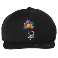 Astronaut Holding Planet Balloons Floating In Space Wool Snapback Cap