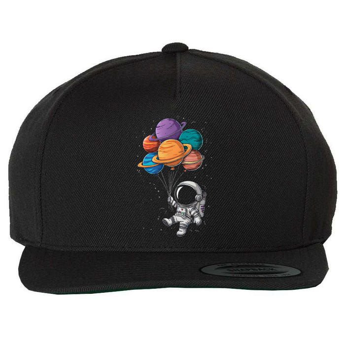 Astronaut Holding Planet Balloons Floating In Space Wool Snapback Cap