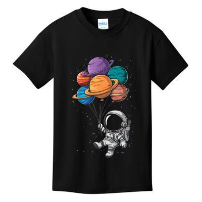 Astronaut Holding Planet Balloons Floating In Space Kids T-Shirt