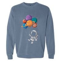 Astronaut Holding Planet Balloons Floating In Space Garment-Dyed Sweatshirt