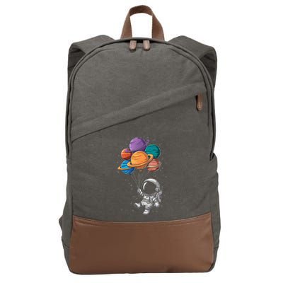Astronaut Holding Planet Balloons Floating In Space Cotton Canvas Backpack