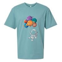 Astronaut Holding Planet Balloons Floating In Space Sueded Cloud Jersey T-Shirt