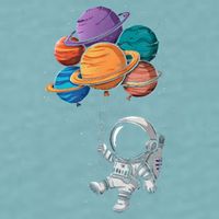 Astronaut Holding Planet Balloons Floating In Space Sueded Cloud Jersey T-Shirt