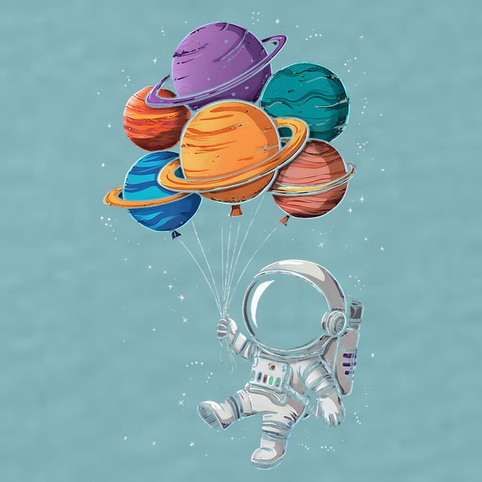 Astronaut Holding Planet Balloons Floating In Space Sueded Cloud Jersey T-Shirt