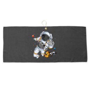 Astronaut holding Planet Balloons Solar System spac Large Microfiber Waffle Golf Towel