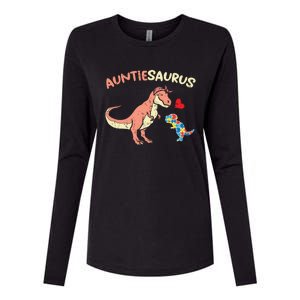 Auntiesaurus Heart Puzzle Dino Autism Awareness Aunt Cute Gift Womens Cotton Relaxed Long Sleeve T-Shirt