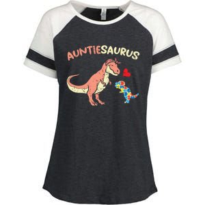 Auntiesaurus Heart Puzzle Dino Autism Awareness Aunt Cute Gift Enza Ladies Jersey Colorblock Tee