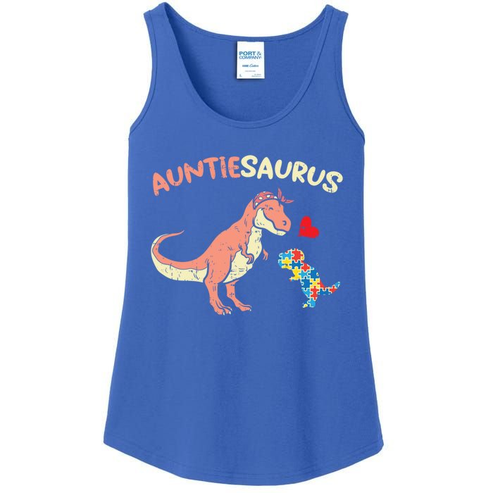 Auntiesaurus Heart Puzzle Dino Autism Awareness Aunt Cute Gift Ladies Essential Tank