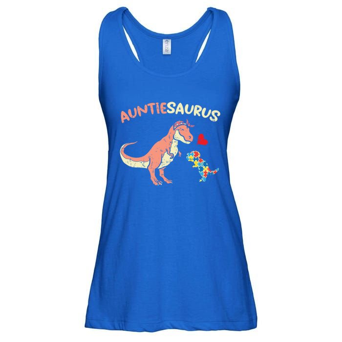 Auntiesaurus Heart Puzzle Dino Autism Awareness Aunt Cute Gift Ladies Essential Flowy Tank