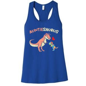 Auntiesaurus Heart Puzzle Dino Autism Awareness Aunt Cute Gift Women's Racerback Tank