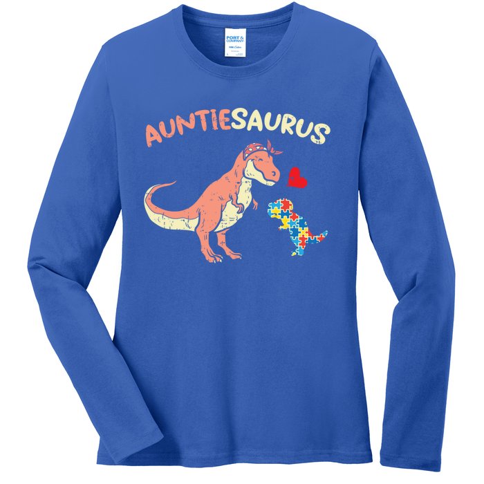 Auntiesaurus Heart Puzzle Dino Autism Awareness Aunt Cute Gift Ladies Long Sleeve Shirt