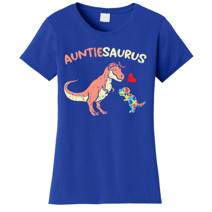 Auntiesaurus Heart Puzzle Dino Autism Awareness Aunt Cute Gift Women's T-Shirt