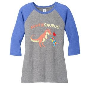 Auntiesaurus Heart Puzzle Dino Autism Awareness Aunt Cute Gift Women's Tri-Blend 3/4-Sleeve Raglan Shirt