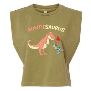 Auntiesaurus Heart Puzzle Dino Autism Awareness Aunt Cute Gift Garment-Dyed Women's Muscle Tee