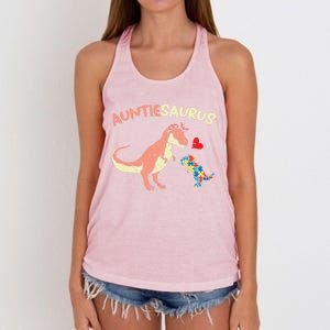 Auntiesaurus Heart Puzzle Dino Autism Awareness Aunt Cute Gift Women's Knotted Racerback Tank