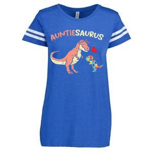 Auntiesaurus Heart Puzzle Dino Autism Awareness Aunt Cute Gift Enza Ladies Jersey Football T-Shirt