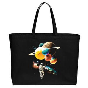 Astronaut Holding Planet Balloons: Funny Graphic Gift Cotton Canvas Jumbo Tote