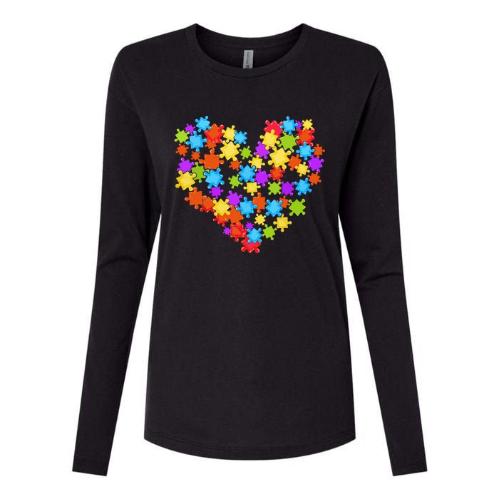 Autism Heart Puzzle Piece Autism Awareness Women Girl Womens Cotton Relaxed Long Sleeve T-Shirt