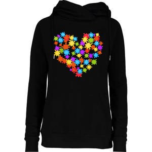 Autism Heart Puzzle Piece Autism Awareness Women Girl Womens Funnel Neck Pullover Hood