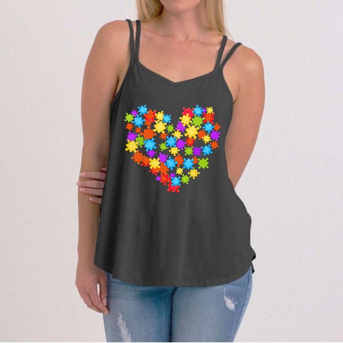 Autism Heart Puzzle Piece Autism Awareness Women Girl Women's Strappy Tank