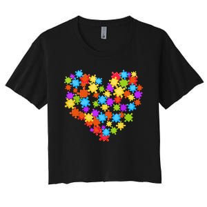 Autism Heart Puzzle Piece Autism Awareness Women Girl Women's Crop Top Tee