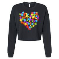 Autism Heart Puzzle Piece Autism Awareness Women Girl Cropped Pullover Crew