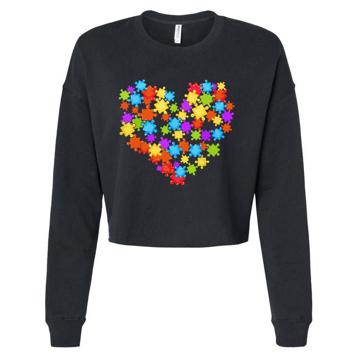 Autism Heart Puzzle Piece Autism Awareness Women Girl Cropped Pullover Crew