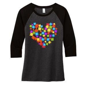 Autism Heart Puzzle Piece Autism Awareness Women Girl Women's Tri-Blend 3/4-Sleeve Raglan Shirt