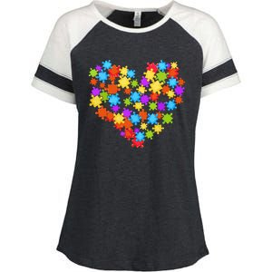 Autism Heart Puzzle Piece Autism Awareness Women Girl Enza Ladies Jersey Colorblock Tee