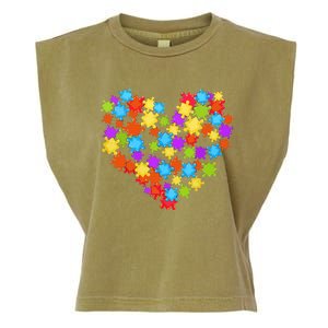 Autism Heart Puzzle Piece Autism Awareness Women Girl Garment-Dyed Women's Muscle Tee