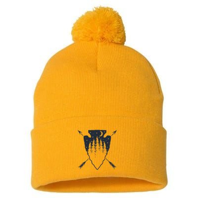 Arrowhead Hunting Pine Tree Moon Scenery Arrowhead Hunter Pom Pom 12in Knit Beanie
